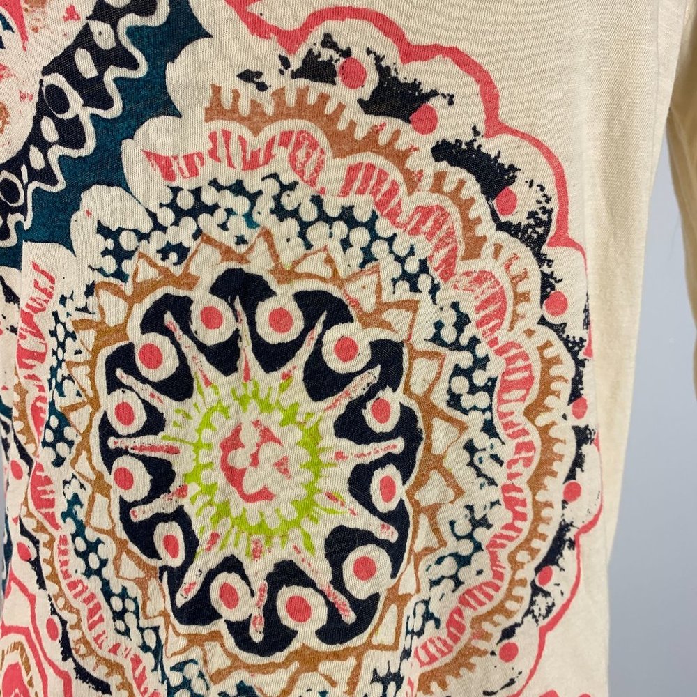 Lucky Brand Medium Top 3/4 Sleeve Boho Ivory Geometric Pattern - Picture 5 of 5